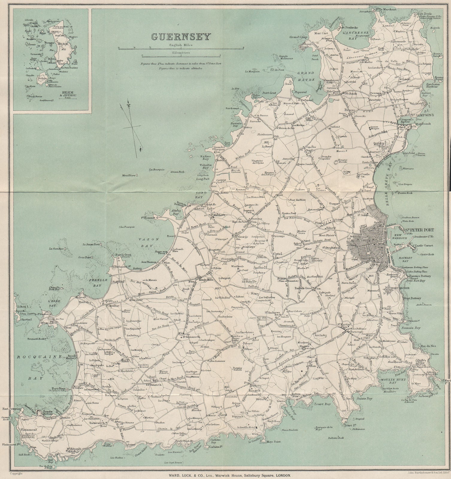 GUERNSEY inset Herm & Jethou. St Peter Port. Channel Islands. WARD LOCK 1921 map